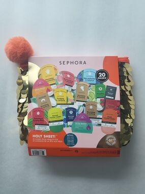Sephora Mask Set with Coral Pom-Pom & Gold Sequin Pouch